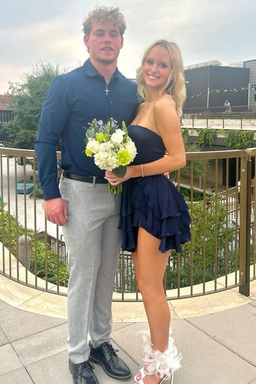Strapless Ruffles A-Line Scoop Neck Empire-Waist Short Homecoming Dress