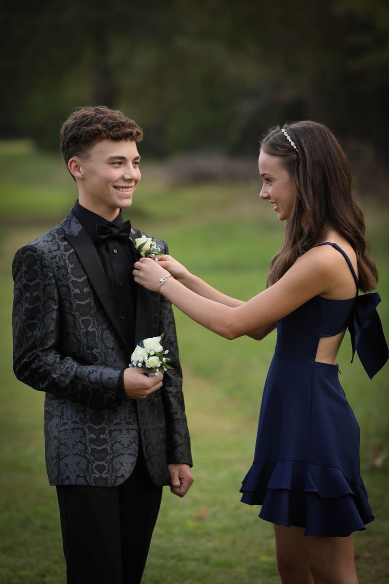 Cute Navy Blue A-Line Square Ruffles Short Homecoming Dress with Bow