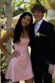 Cute A-Line Straps Square Neck Satin with Bow Short Homecoming Dress