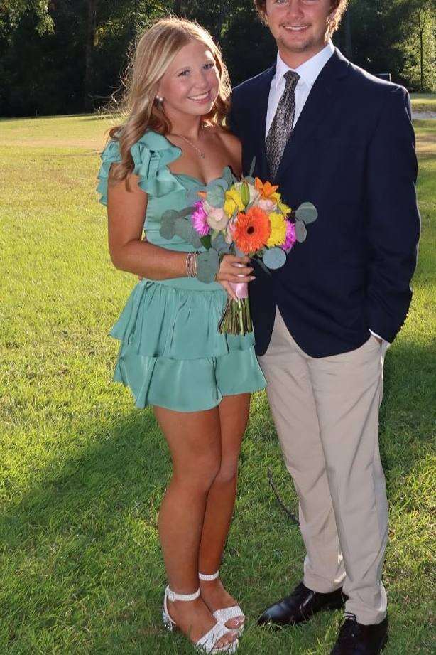 Green One Shoulder A-Line Ruffles Sleeveless Short Homecoming Dress
