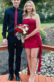 Classy Strapless Pleats Tight Ruffles Short Cocktail Homecoming Dress