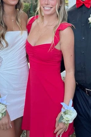 Red A-Line Straps Satin Empire-Waist Sleeveless Short Homecoming Dress