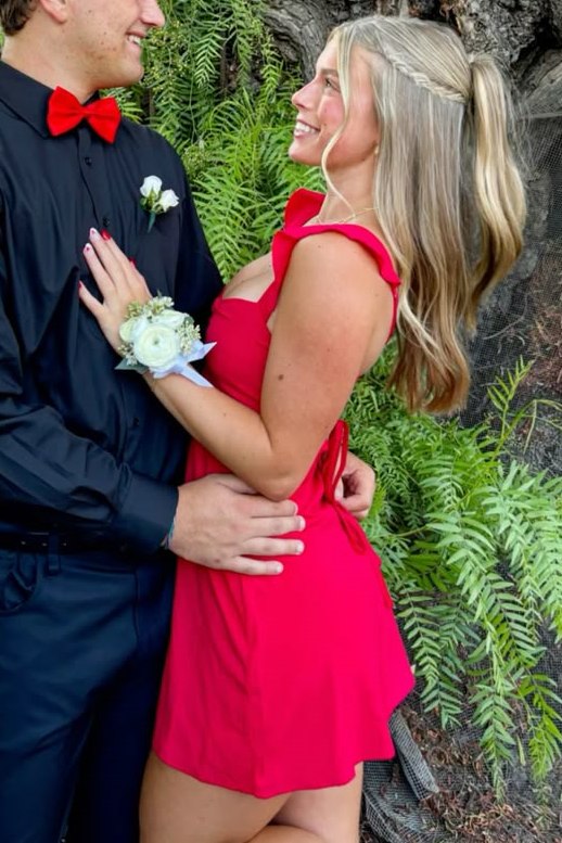 Red A-Line Straps Satin Empire-Waist Sleeveless Short Homecoming Dress