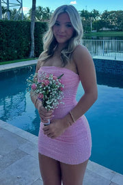 Cute Strapless Pleats Tight Glitter Sleeveless Party Homecoming Dress