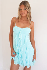 Blue Spaghetti Straps Ruffles Chiffon Empire-Waist Short Homecoming Dress