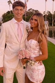 Spaghetti Straps Tight Sweetheart Sequins Appliques Short Homecoming Dress