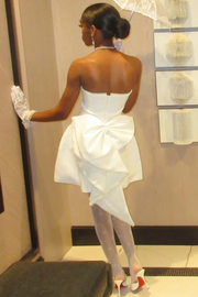 A-Line Strapless Bow-Back Empire-Waist Short Homecoming Dress with Pearls