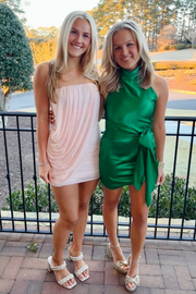 Pink Strapless Pleated Chiffon Bodycon Sleeveless Short Homecoming Dress