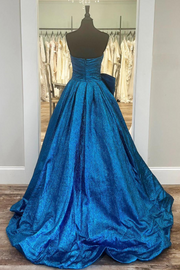 Strapless A-Line Pleated Scoop Sleeveless Long Prom Dress with Bow