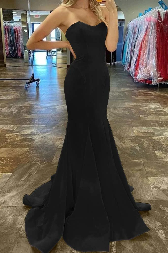 Mermaid Strapless Pleated Satin Sleeveless Long Formal Prom Dress