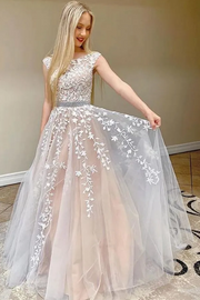 A-Line High Neck Lace Appliques Empire-Waist Sleeveless Prom Dress