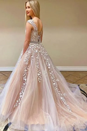 A-Line High Neck Lace Appliques Empire-Waist Sleeveless Prom Dress