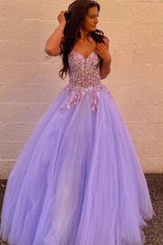 Spaghetti Straps Lace Appliques Sleeveless Sweetheart Tulle Prom Dress