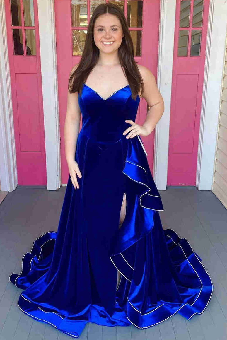 Strapless A-Line V-Neck Velvet Ruched Sleeveless Prom Formal Dress