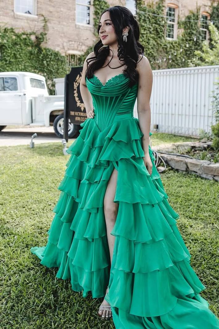 A-Line Strapless V-Neck Tiered Empire-Waist Long Prom Dress Modsele A-Line Strapless V-Neck Tiered Empire-Waist Long Prom Dress Modsele