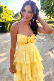 A-Line Strapless V-Neck Layered Chiffon Sleeveless Formal Prom Dress