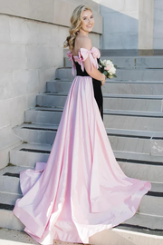 Elegant Off-Shoulder Bows Velvet with Train Long Formal Prom Dress