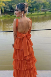 Elegant Straps Square Layered Sleeveless Long Prom Formal Dress