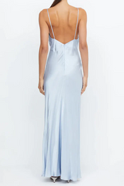 Blue Deep V-Neck Satin Sleeveless Sheath Long Formal Evening Dress