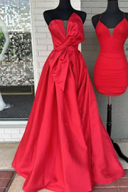 Strapless A-Line Big Bow Empire-Waist Satin Long Prom Formal Dress