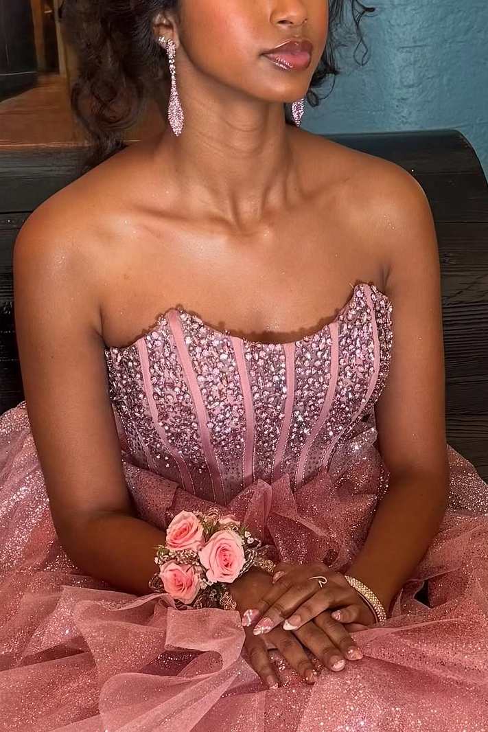 A-Line Strapless Beads Empire-Waist Layered Long Formal Prom Dress wit Modsele A-Line Strapless Beads Empire-Waist Layered Long Formal Prom Dress wit Modsele