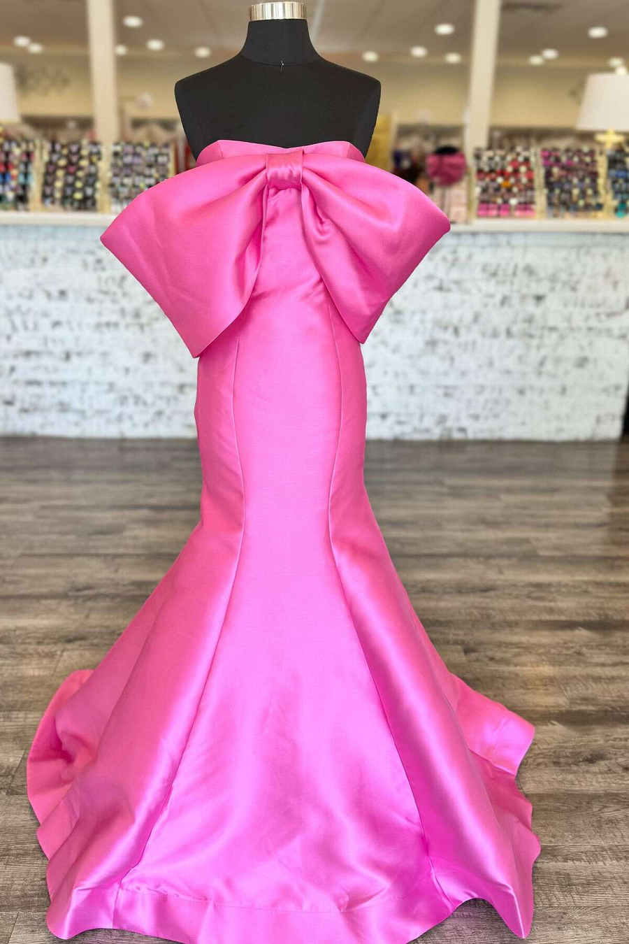 Mermaid Strapless Big Bow Satin Pleated Sleeveless Long Prom Dress Modsele Mermaid Strapless Big Bow Satin Pleated Sleeveless Long Prom Dress Modsele