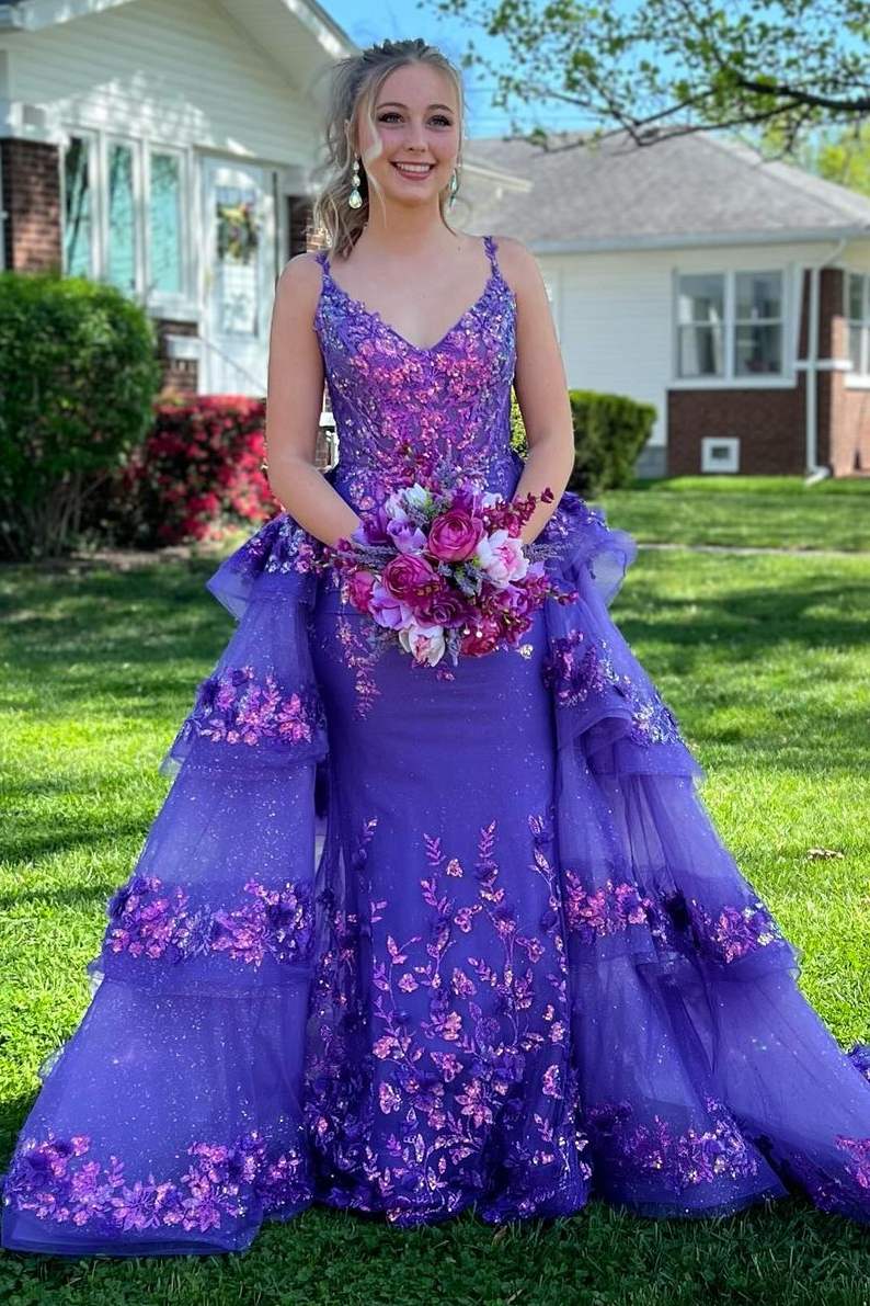 Stunning V-Neck Lace Appliques Detachable Train Formal Prom Dress Modsele Stunning V-Neck Lace Appliques Detachable Train Formal Prom Dress Modsele