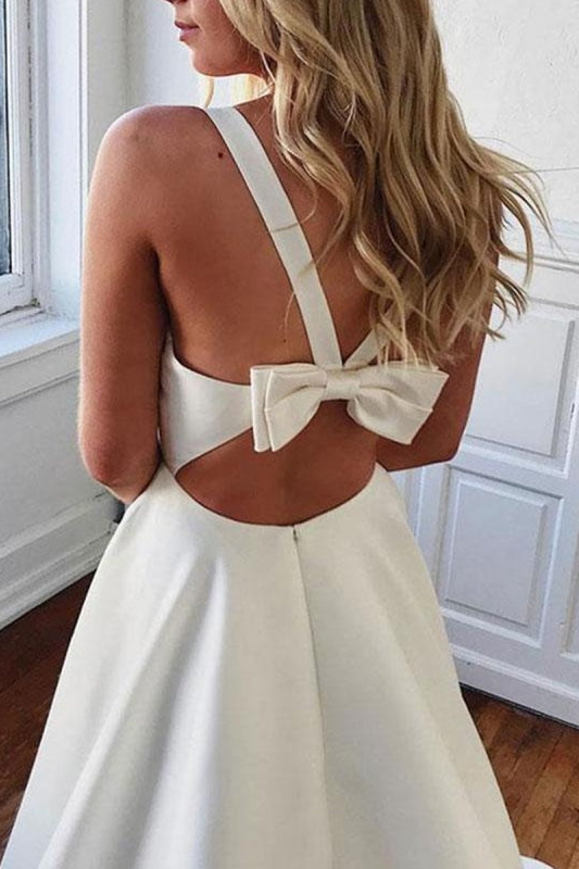 Elegant White A-Line Empire-Waist Satin Pleated Formal Prom Dress with Modsele Elegant White A-Line Empire-Waist Satin Pleated Formal Prom Dress with Modsele