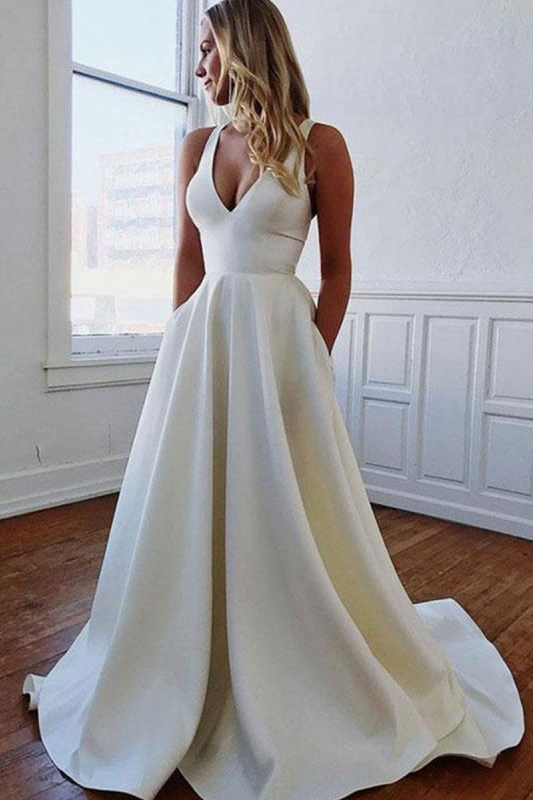 Elegant White A-Line Empire-Waist Satin Pleated Formal Prom Dress with Modsele Elegant White A-Line Empire-Waist Satin Pleated Formal Prom Dress with Modsele