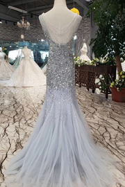 Stunning Illusion Mermaid Sequins Tulle Long Formal Prom Dress