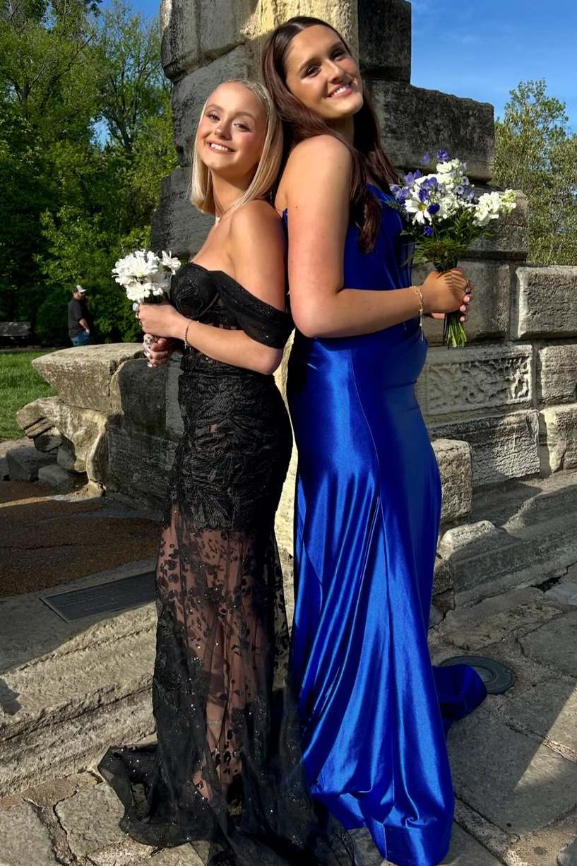 Black Off-Shoulder Sweetheart Appliques Mermaid Long Formal Prom Dress