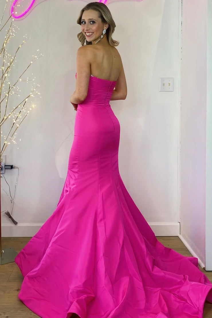 Strapless Sweetheart Satin Mermaid Sleeveless Ruched Prom Dress