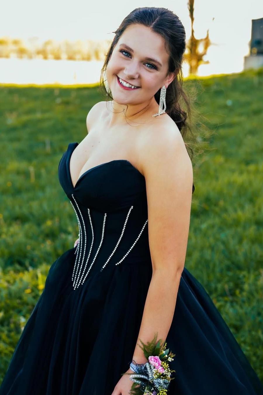 black strapless empire waist dress Black A-Line Empire-Waist Strapless Satin Prom Dress, Bow