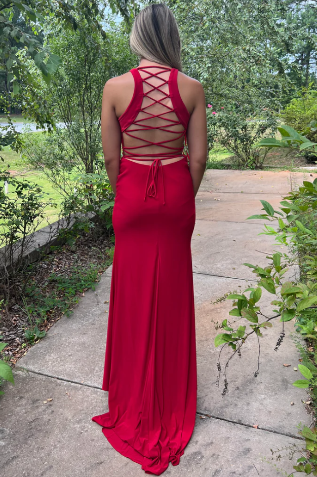 Mermaid Scoop Neck Pleated Sleeveless Formal Prom Dress