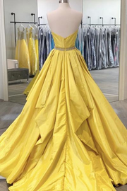 Yellow A-Line Strapless Sweetheart Pleated Satin Formal Prom Dress