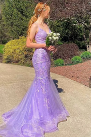 Mermaid Spaghetti Straps Lace Appliques Long Prom Dress