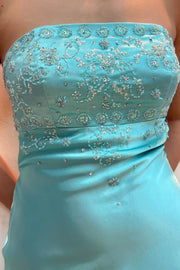 Elegant Strapless Scoop Neck Appliques Sleeveless Long Prom Dress