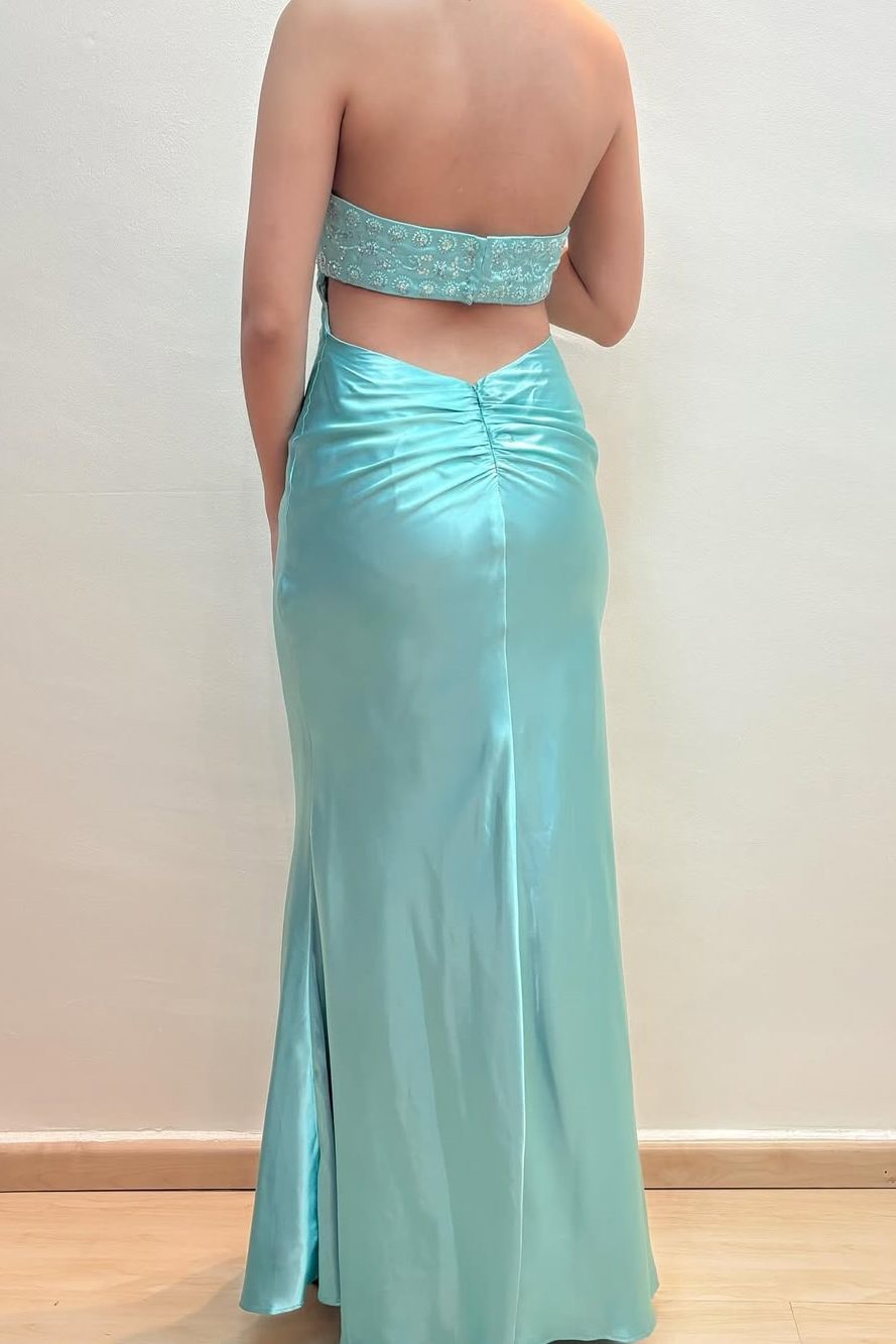 Elegant Strapless Scoop Neck Appliques Sleeveless Long Prom Dress