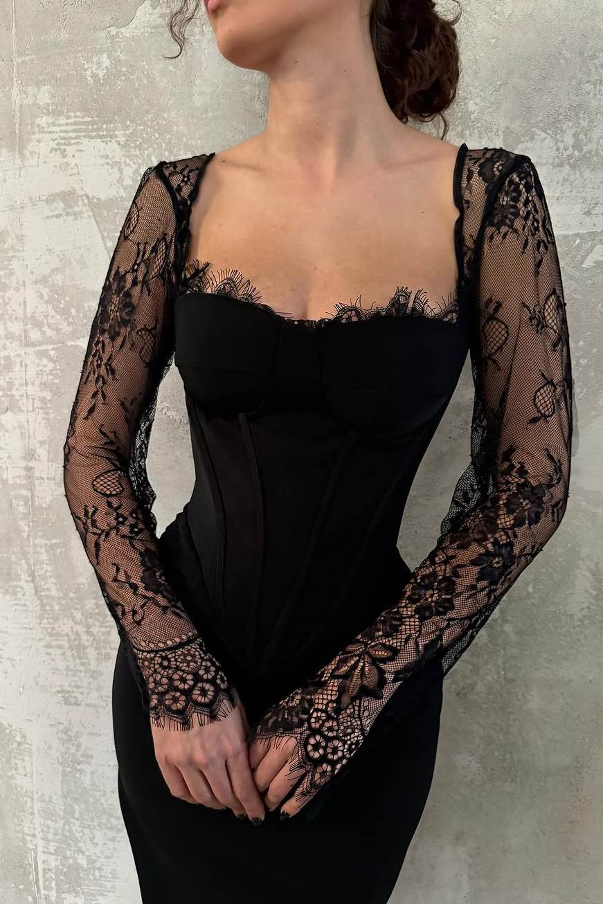Black Long Sleeves Sheath Pleated Long Formal Prom Dress Modsele Black Long Sleeves Sheath Pleated Long Formal Prom Dress Modsele