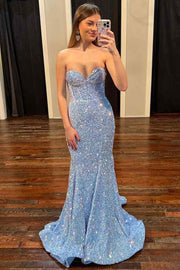 Sparkly Strapless Sweetheart Sequins Mermaid Prom Party Dress