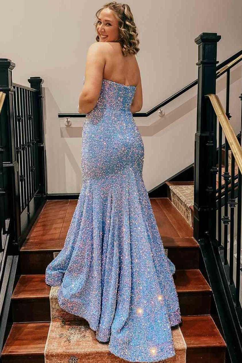 Sparkly Strapless Sweetheart Sequins Mermaid Prom Party Dress