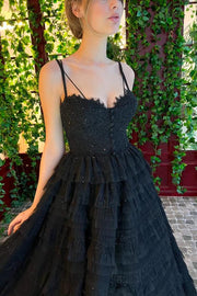 Black A-Line Sweetheart Layered Tulle Empire-Waist Sleeveless Prom Dress