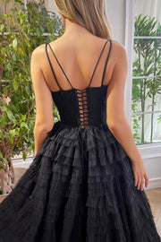 Black A-Line Sweetheart Layered Tulle Empire-Waist Sleeveless Prom Dress