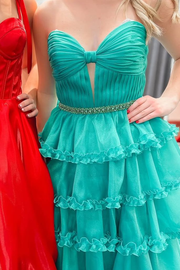 A-Line Strapless Keyhole Empire-Waist Layered Prom Dress with Slit Modsele A-Line Strapless Keyhole Empire-Waist Layered Prom Dress with Slit Modsele