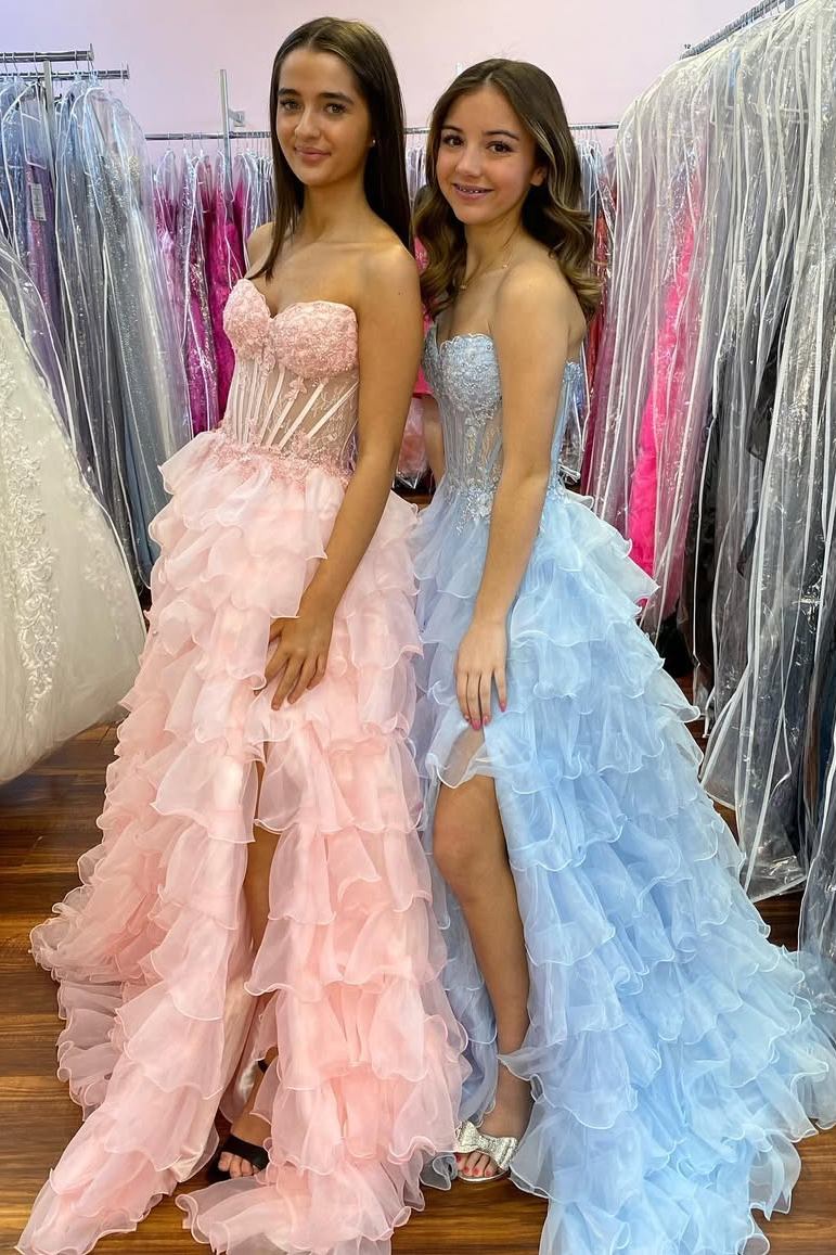 Strapless A-Line Sweetheart Ruffles Empire-Waist Long Prom Dress  Modsele