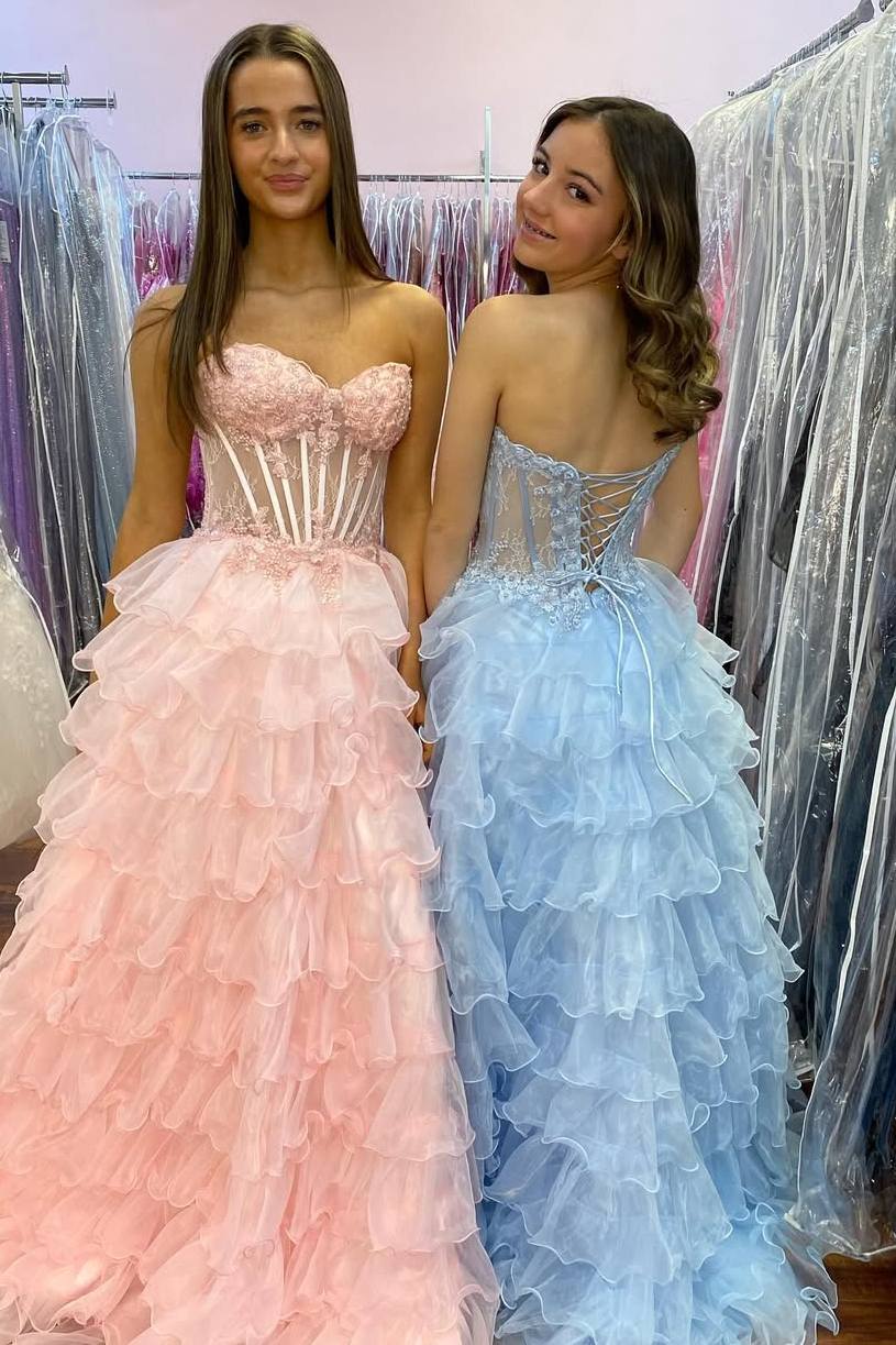 Strapless A-Line Sweetheart Ruffles Empire-Waist Long Prom Dress