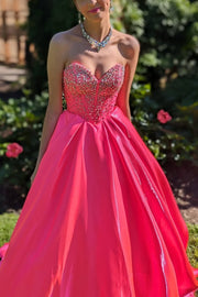 Strapless A-Line Sweetheart Beads Pleated Empire-Waist Prom Dress