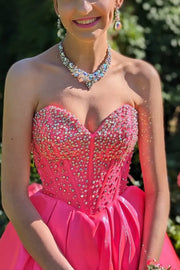 Strapless A-Line Sweetheart Beads Pleated Empire-Waist Prom Dress