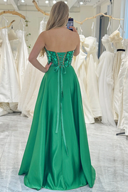 Green Strapless A-Line Sweetheart Mirror-Cut Sequins Long Prom Dress