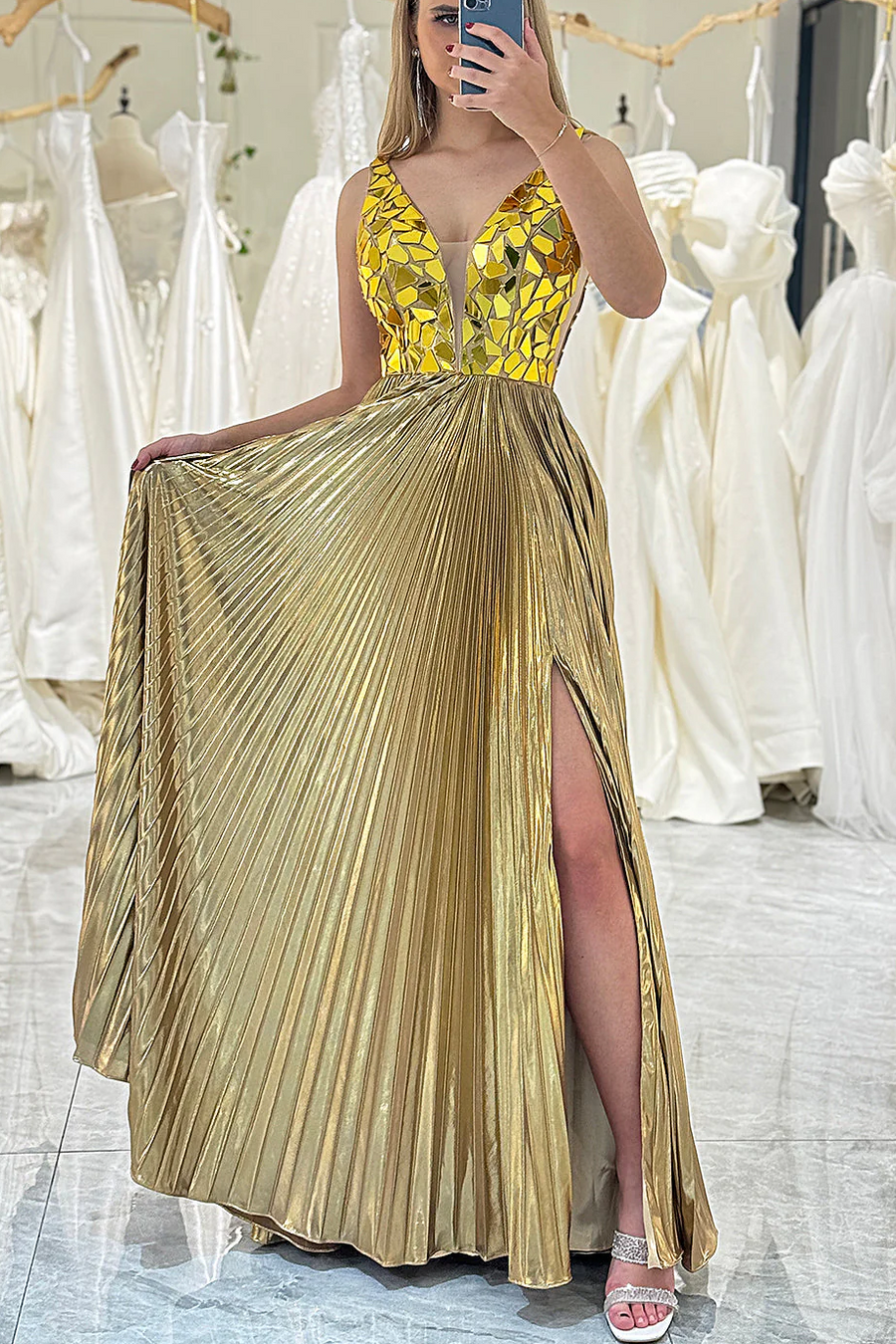 metallic mirror dress Le Thanh Hoa MIRROR GLEAM DRESS IN SILVER